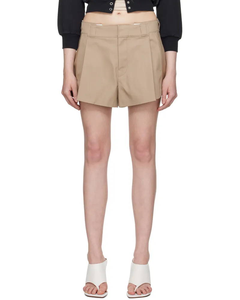 Alexander Wang Khaki Box-Pleated Workwear-Inspired Shorts Khaki