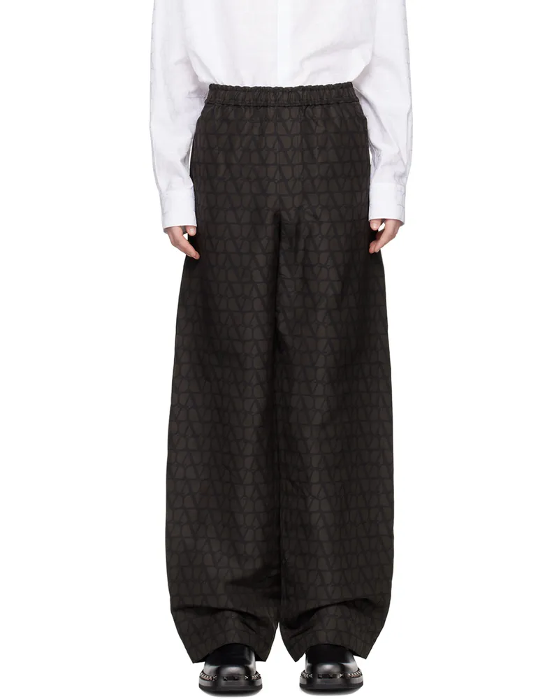 Valentino Garavani Black & Brown Toile Iconographe Trousers Black