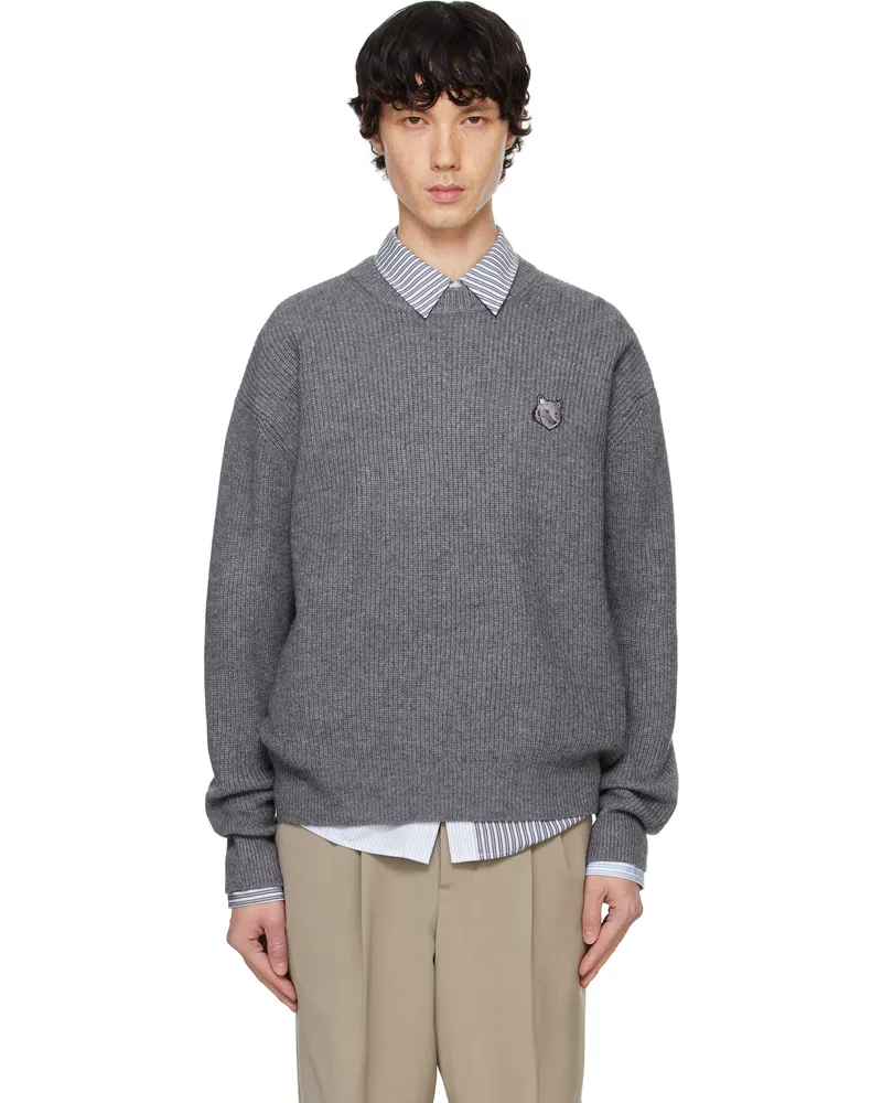 Kitsuné Gray Bold Fox Head Patch Comfort Ribbed Sweater H131
