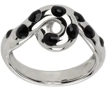 SSENSE Exclusive White Gold & Black Chonky Wave Ring