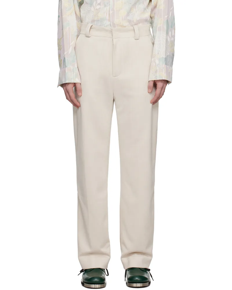 young n sang Beige Faux-Suede Trousers Light