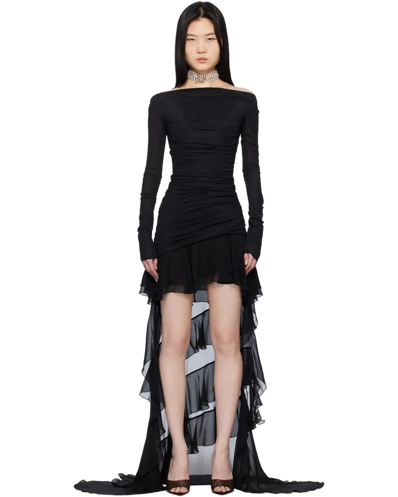 Blumarine Black Chiffon Train Minidress N0990
