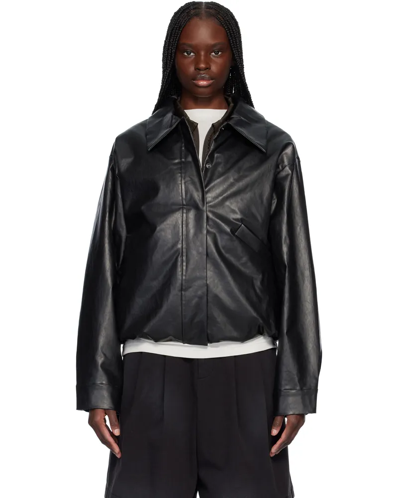 KASSL Black Short Oil Bomber Jacket 0001