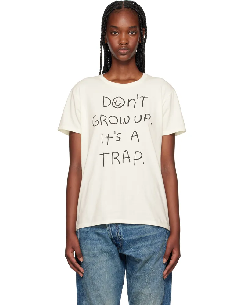 R13 SSENSE Exclusive White 'Don't Grow Up' T-shirt Ecru