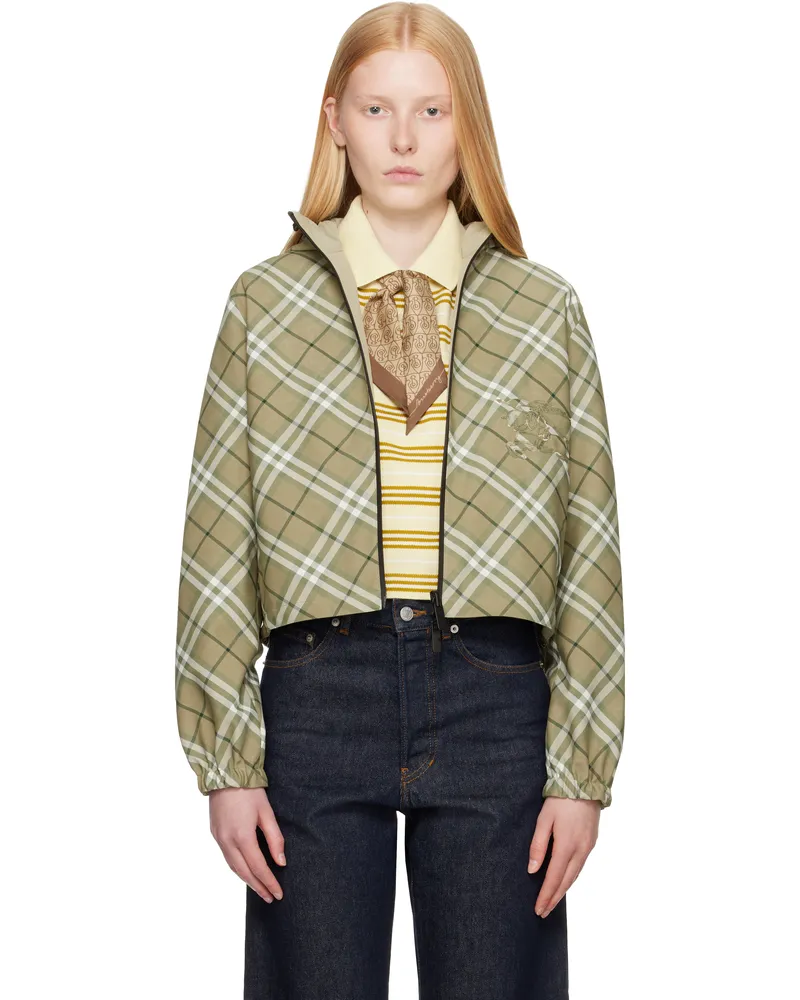 Burberry Green Cropped Check Reversible Hoodie Skylark