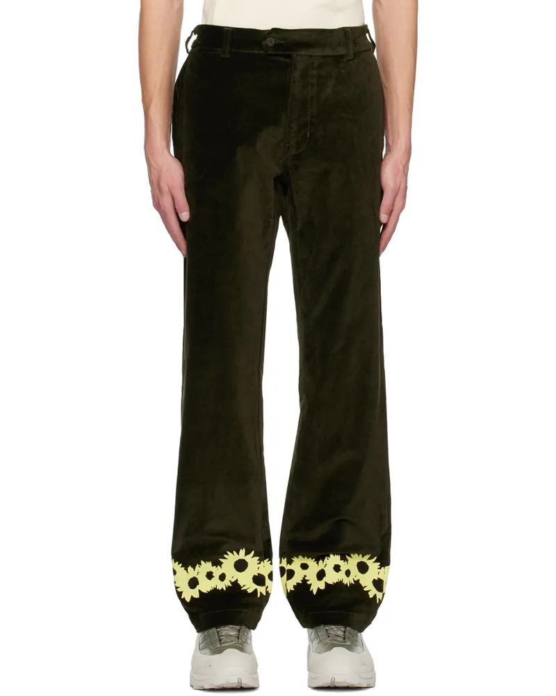 Saintwoods Green Flower Trousers Moss