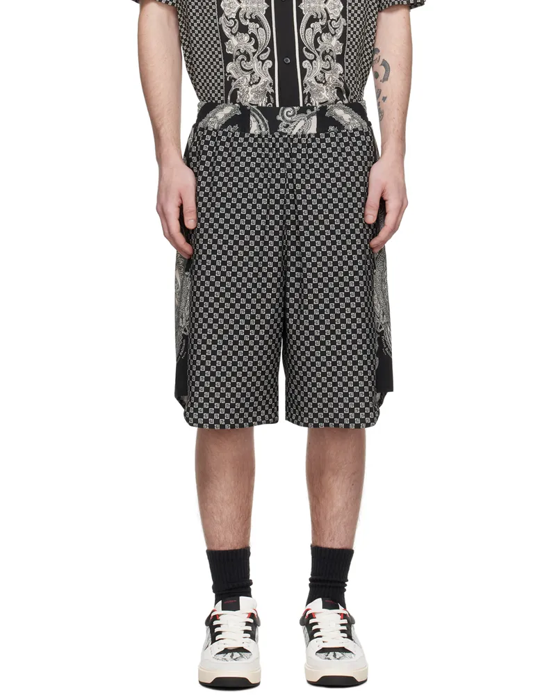 Balmain Black & Off-White Printed Shorts Edk