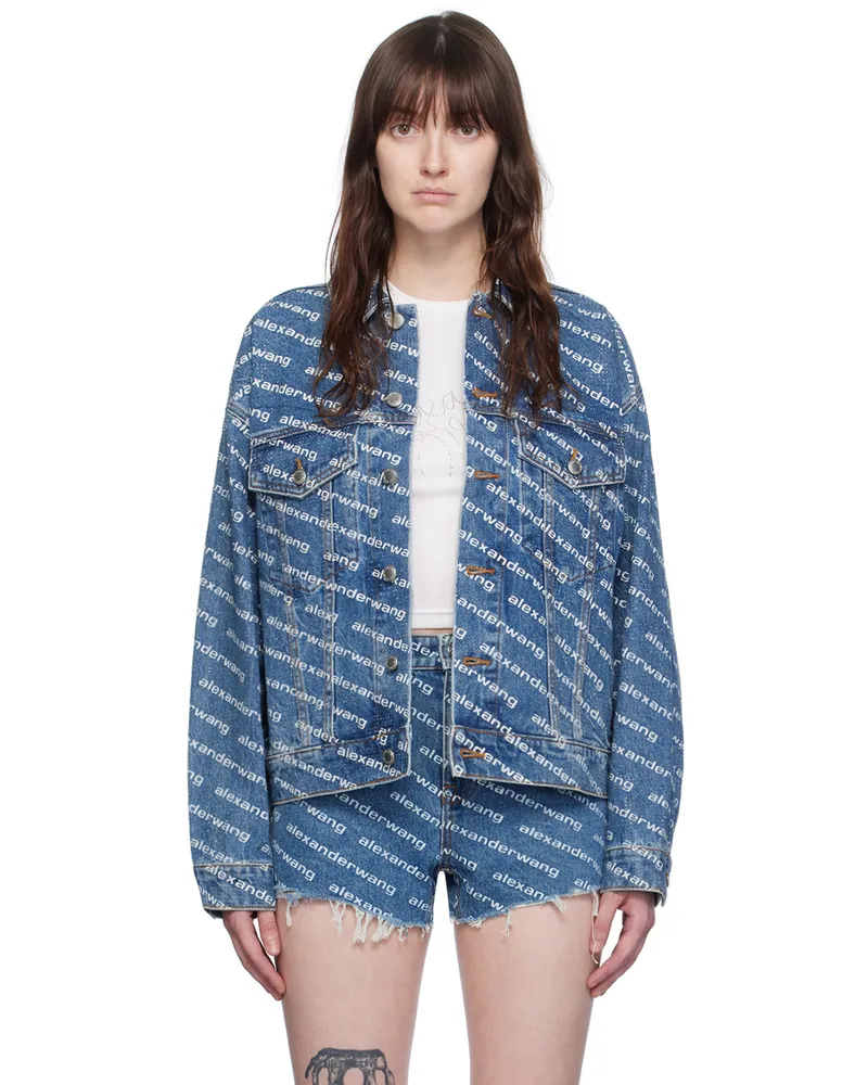 Alexander Wang Blue Game Logo Denim Jacket Deep