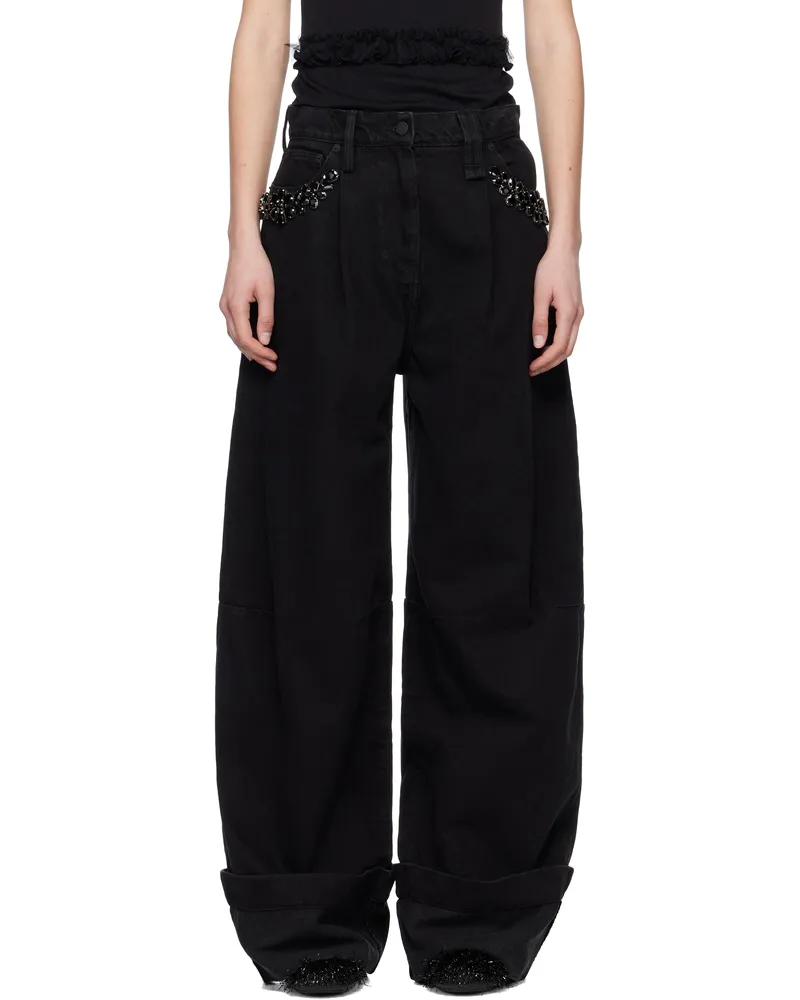 Simone Rocha Black Turbo Embellished Puddle Jeans Black