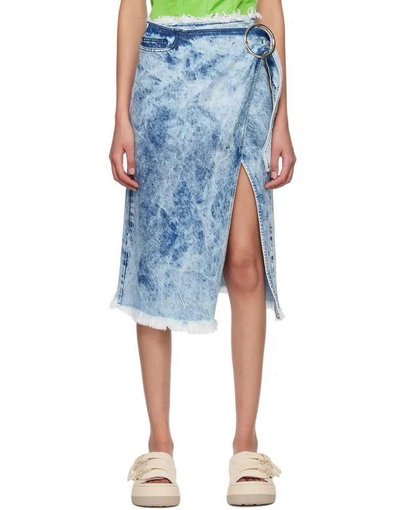 Marques ' Almeida Blue Acid Wash Denim Midi Skirt Acid