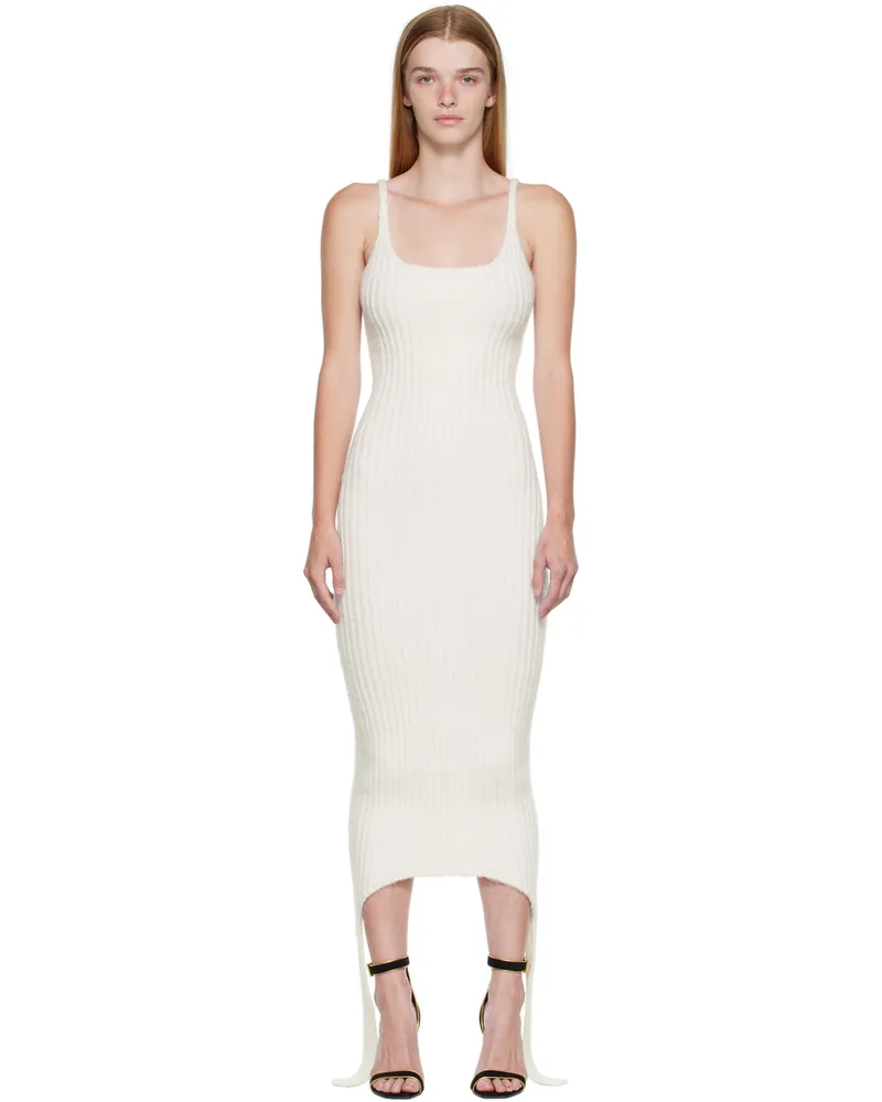 Balmain Off-White Ribbed Midi Dress 0aq