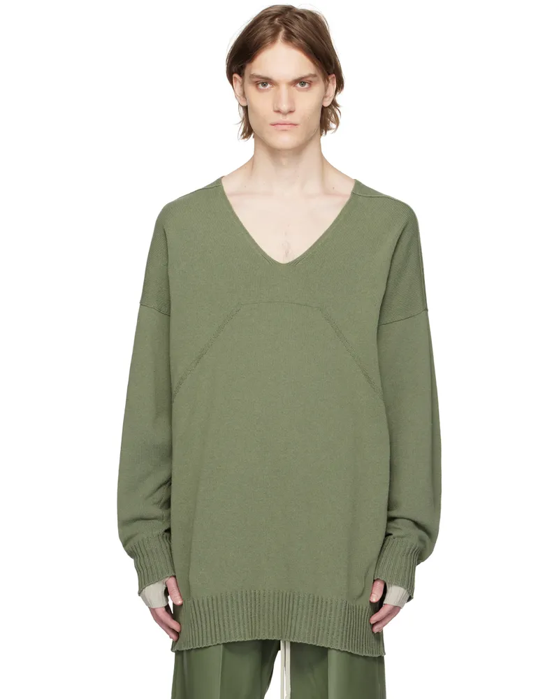 Rick Owens Green V-Neck Sweater 55