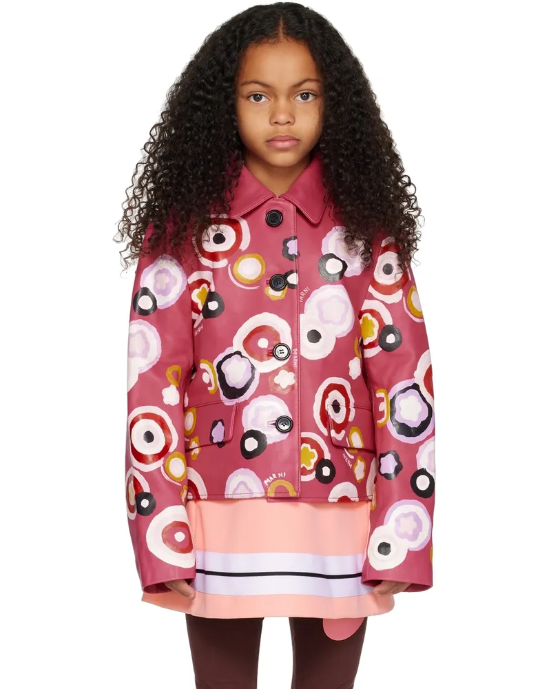 Marni Kids Pink Floral Leather Jacket 0m332