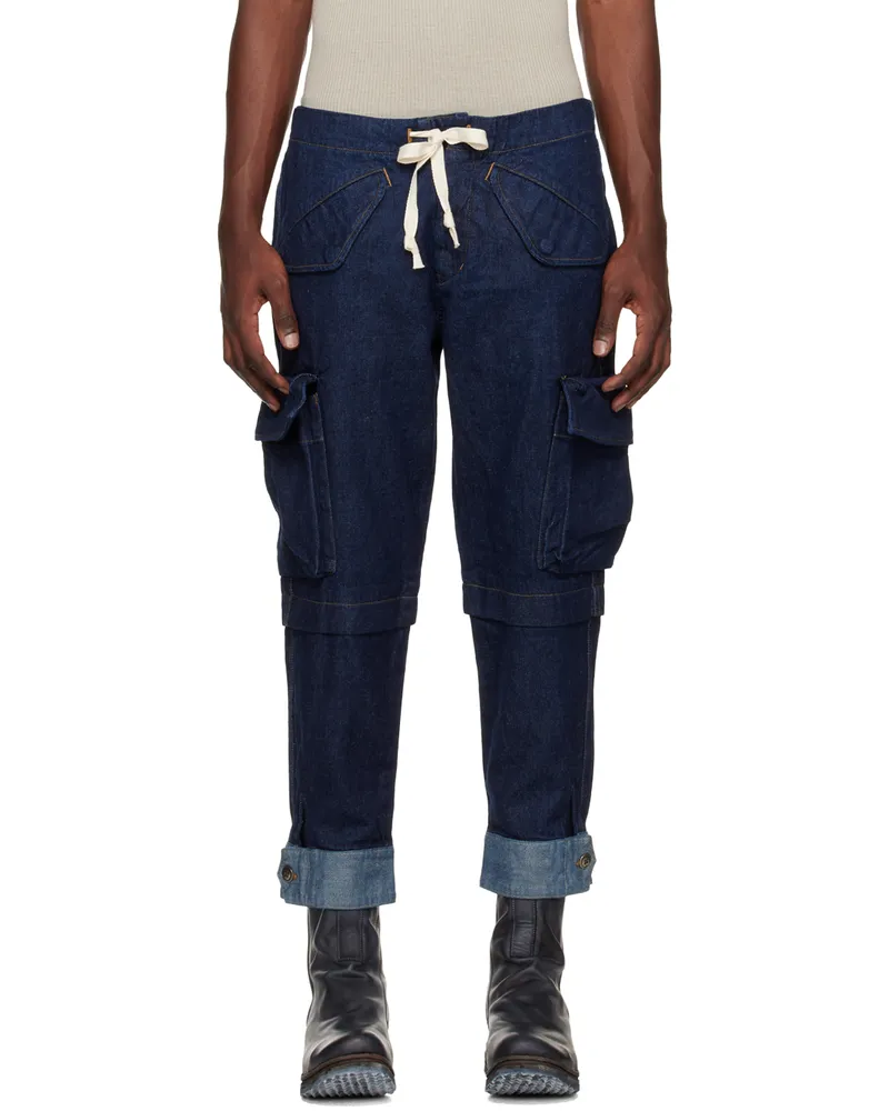 Greg Lauren Blue Cargo Jeans Blue
