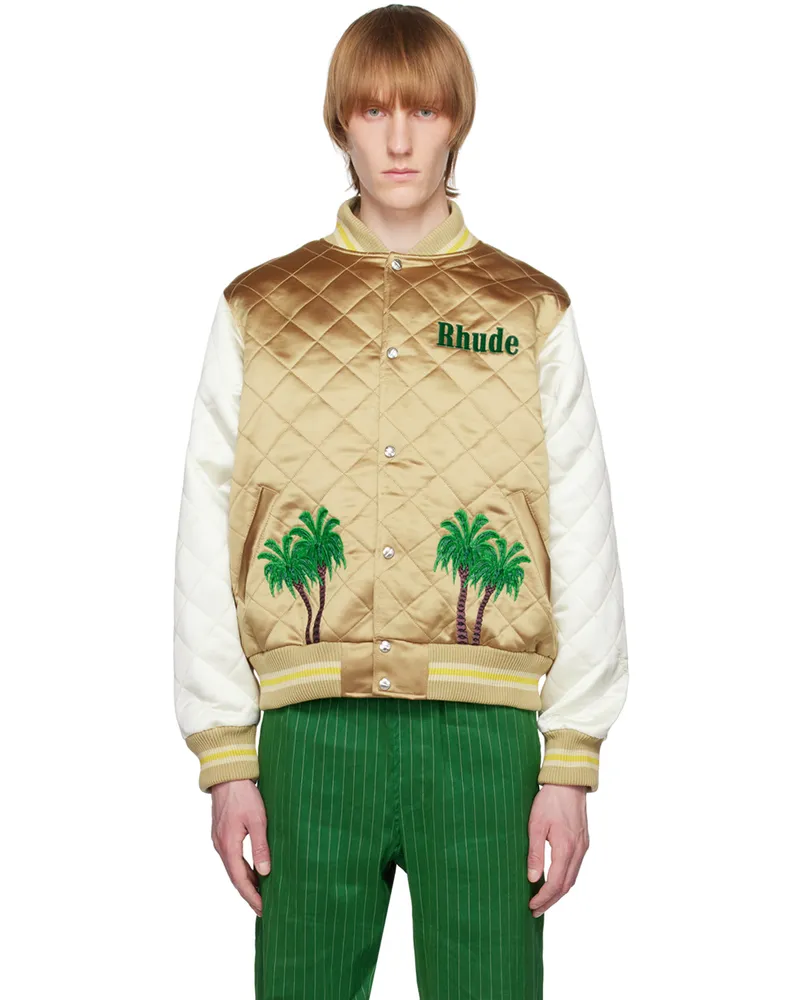 RHUDE White & Tan St. Barts Bomber Jacket 0595