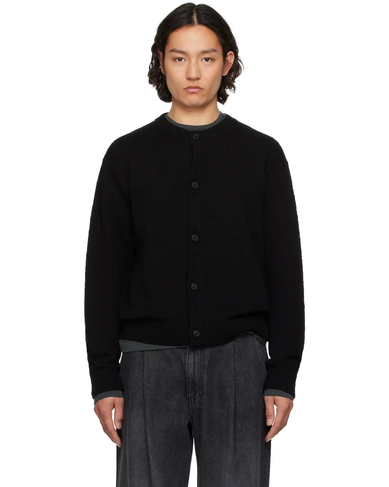 SOLID HOMME Black Cotton Boucle Round Neck Cardigan 519b