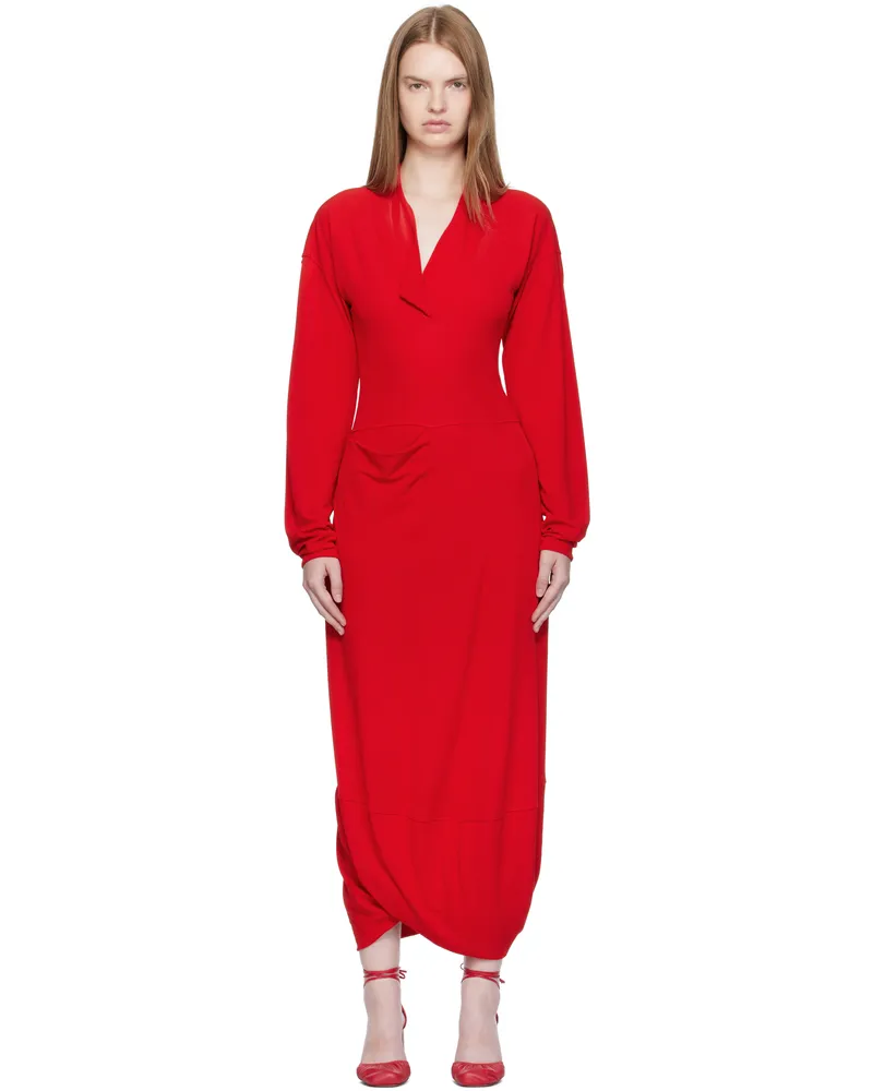 Christophe Lemaire Red V Neck Maxi Dress Re302