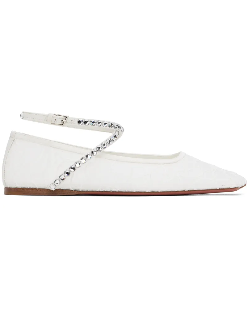 Amina Muaddi White Ane Lace Ballerina Flats Ivory