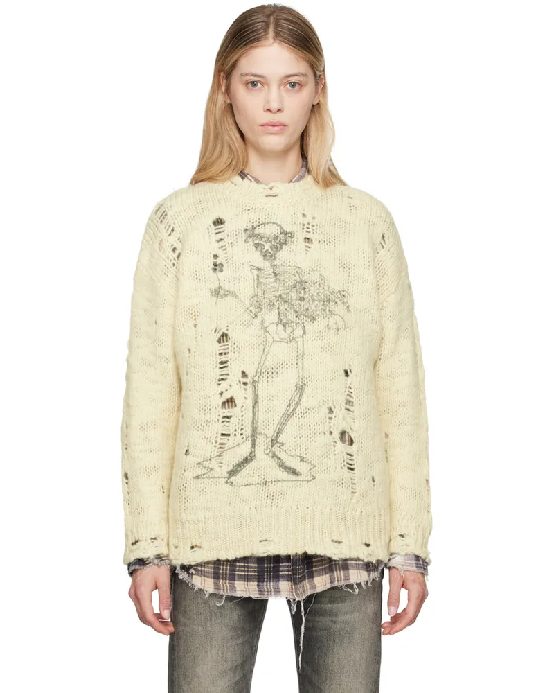 R13 Off-White Distressed Sweater Cream