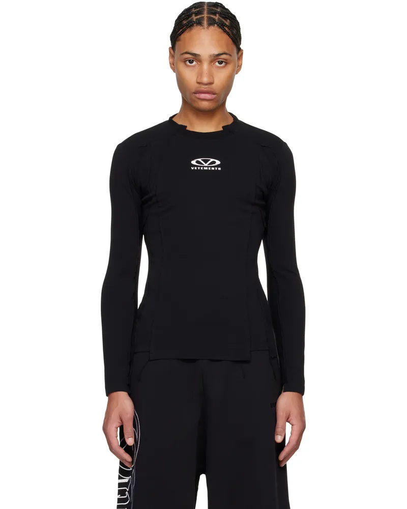 VETEMENTS Black Oval Logo Cut-Out T-shirt Black