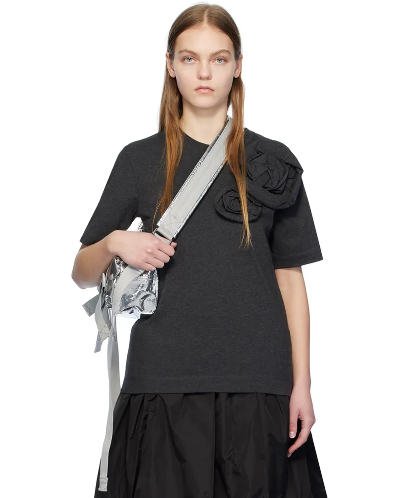 Simone Rocha Gray Pressed Rose T-Shirt Charcoal
