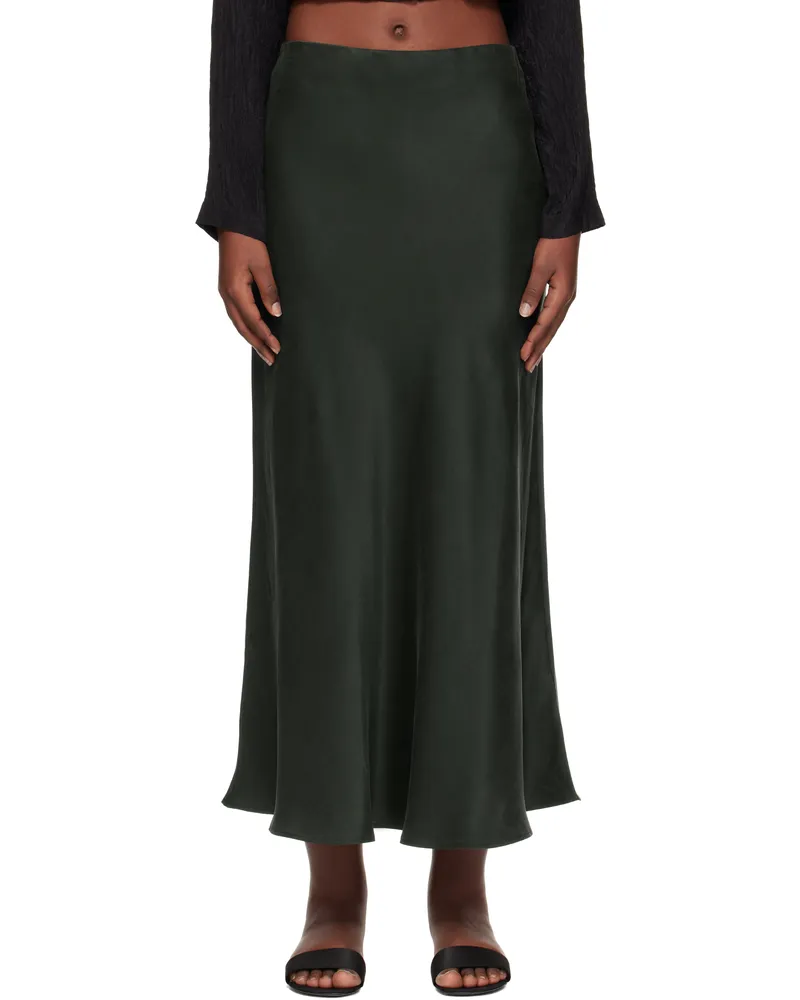 Silk Laundry Green Long Bias Cut Maxi Skirt Scarab