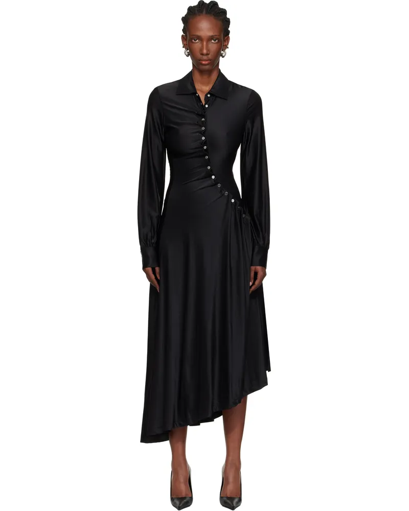 Paco Rabanne Black Draped Jersey Midi Dress Black