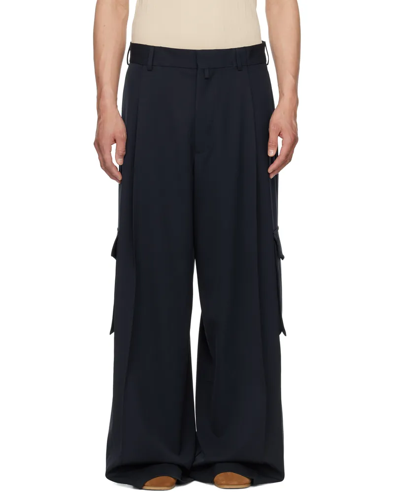 Dries van Noten Navy Wide Pleated Trousers 509