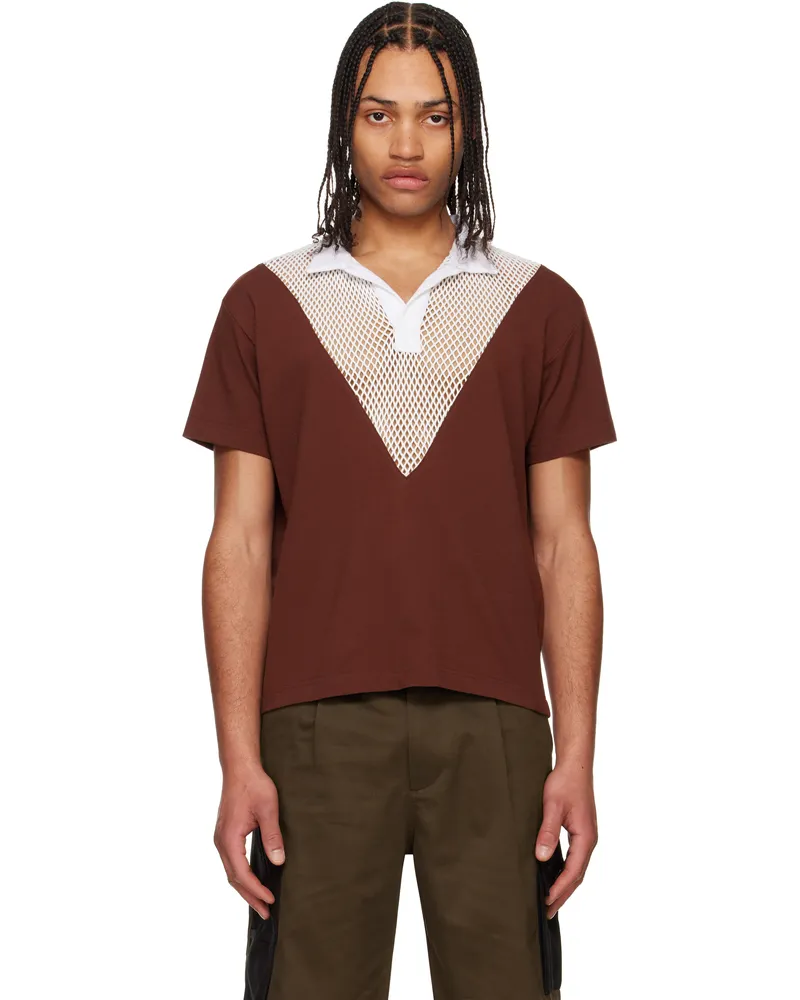 Olly Shinder White & Burgundy V Hybrid Polo 30337151