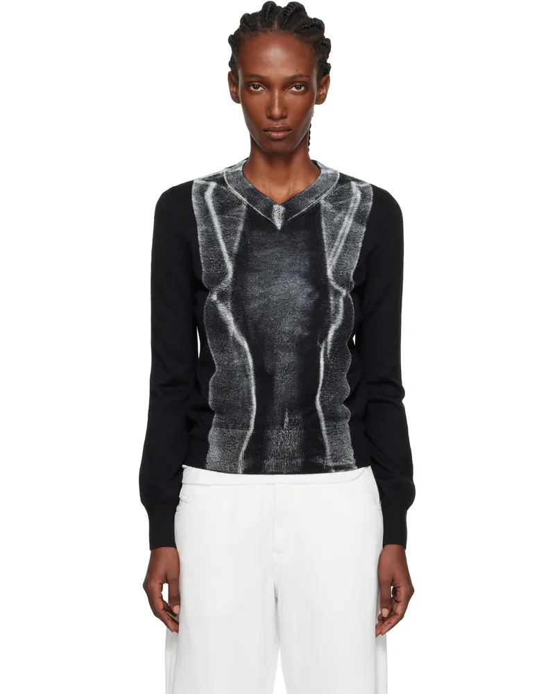 Maison Margiela Black Folded Printed Gauge 14 V-neck Sweater 900s