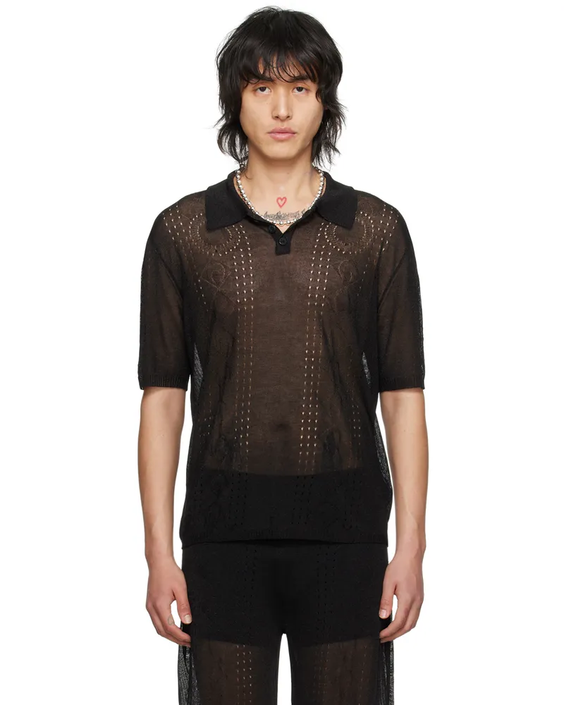 Marine Serre Black Metallic Polo Bk99