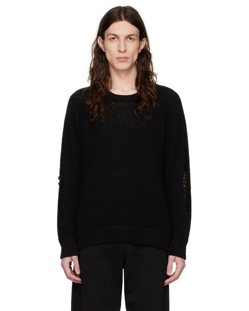 LES TIEN Black Distressed Sweater Black
