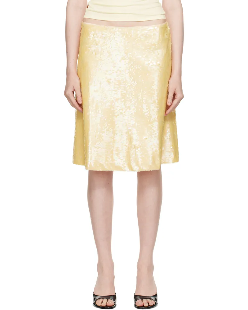 GUIZIO Yellow Isabelle Sequin Midi Skirt 748