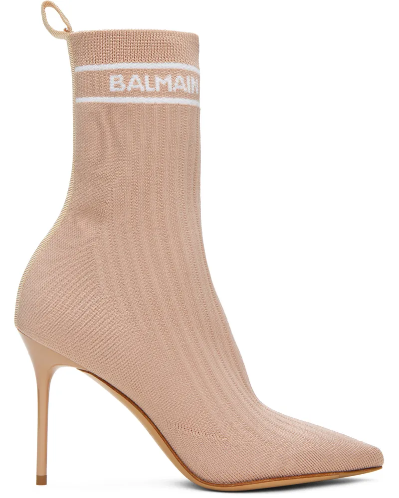 Balmain Pink Stretch Knit Skye Ankle Boots 0au