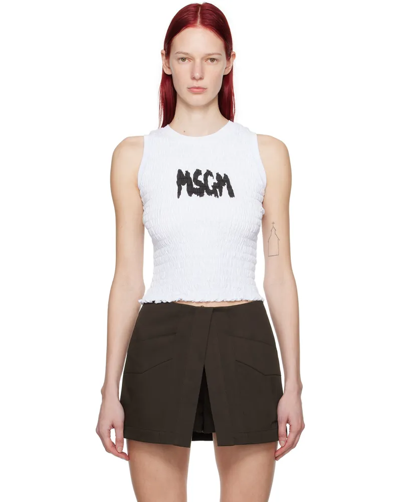 MSGM White Shirred Tank Top 01