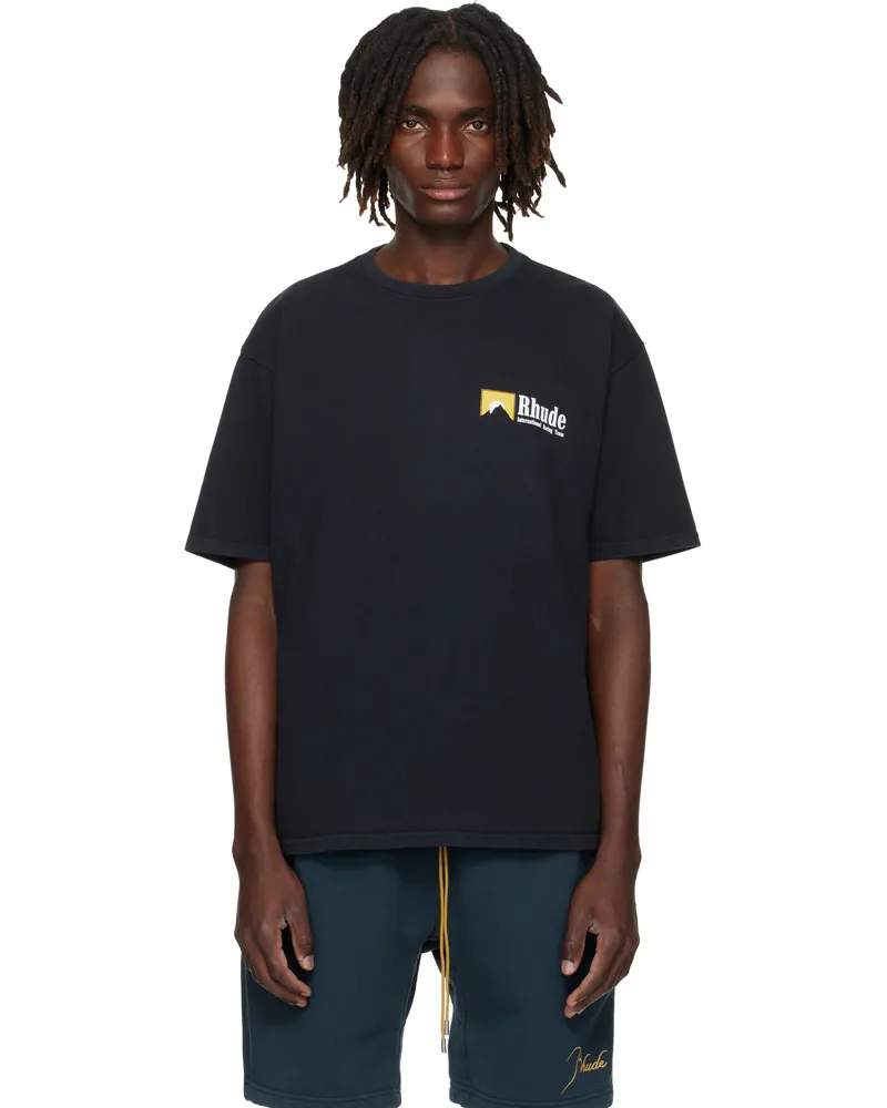 RHUDE Black International Racing Logo T-shirt Vintage
