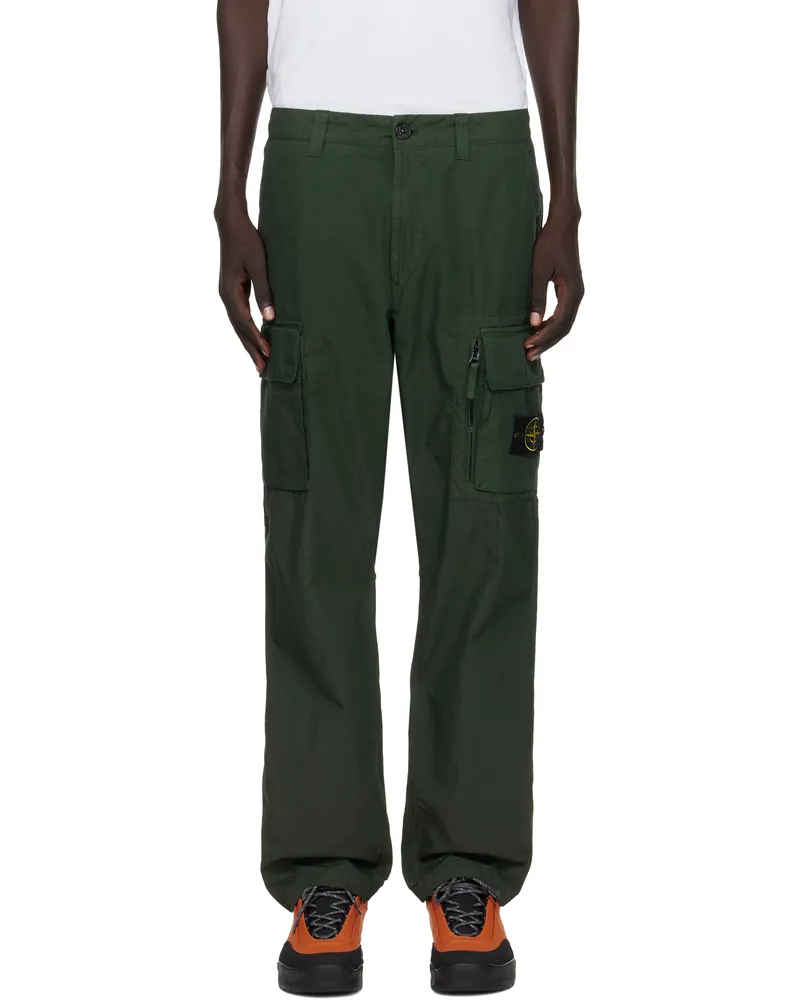 Stone Island Green 3100006 Canvas Weave Cotton Cargo Pants V005e