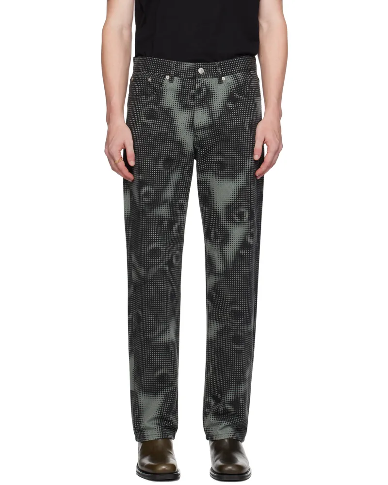 Dries van Noten Black & Green Pattern Jeans 901