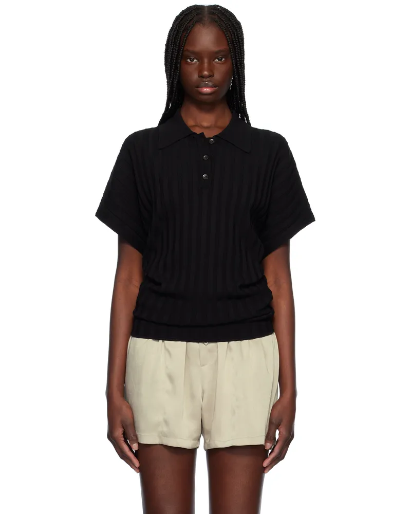 RECTO Black Dolman Sleeves Knit Polo Black