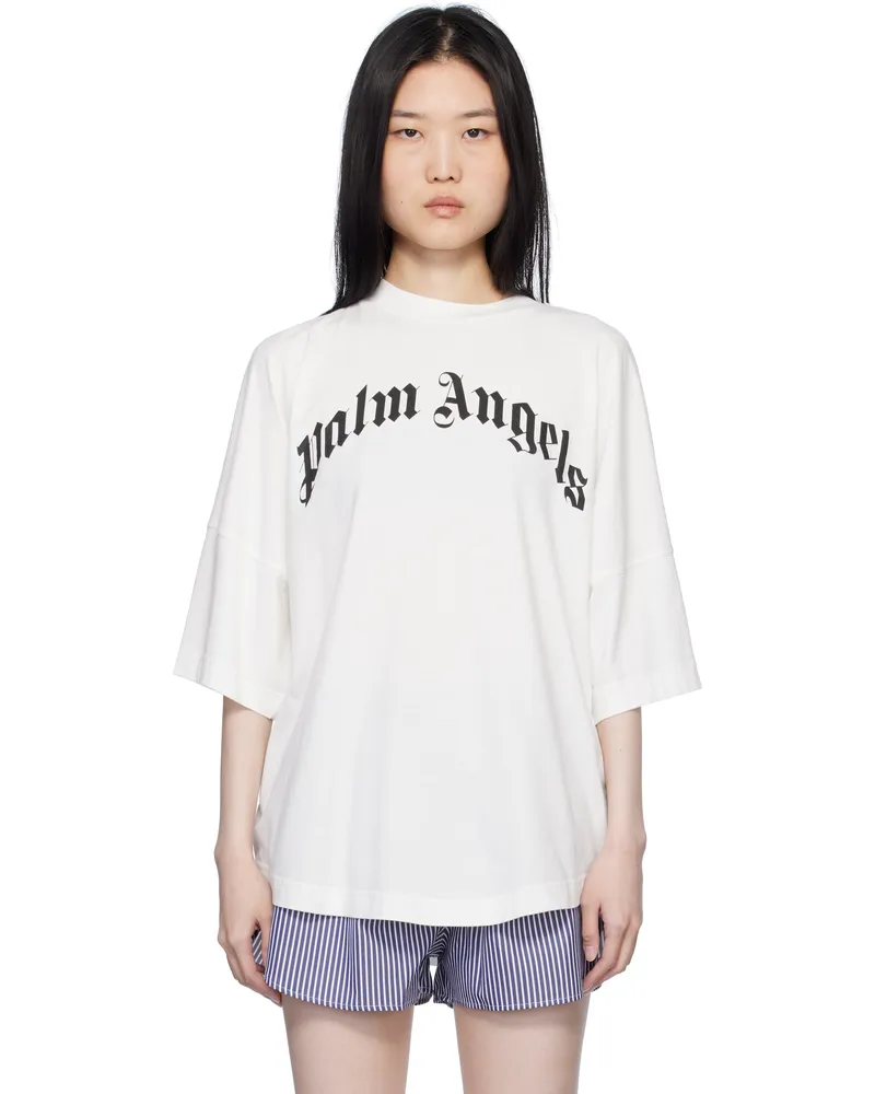 Palm Angels White Curved Logo Loose T-shirt Off
