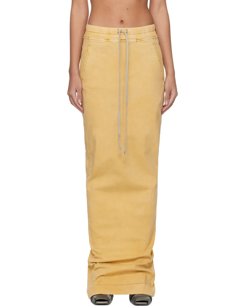 DRKSHDW by Rick Owens Yellow Pull On Pillar Denim Maxi Skirt 42