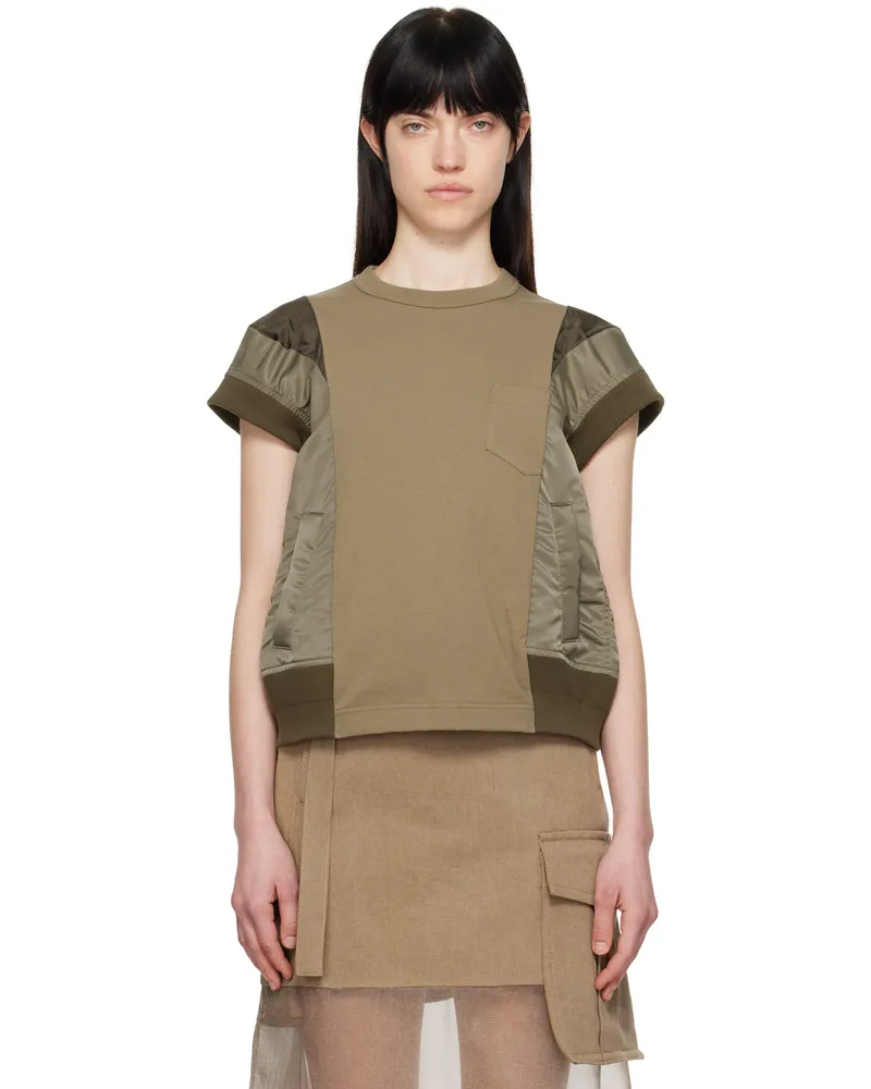 Sacai Khaki Nylon Twill & Cotton Jersey T-shirt 651