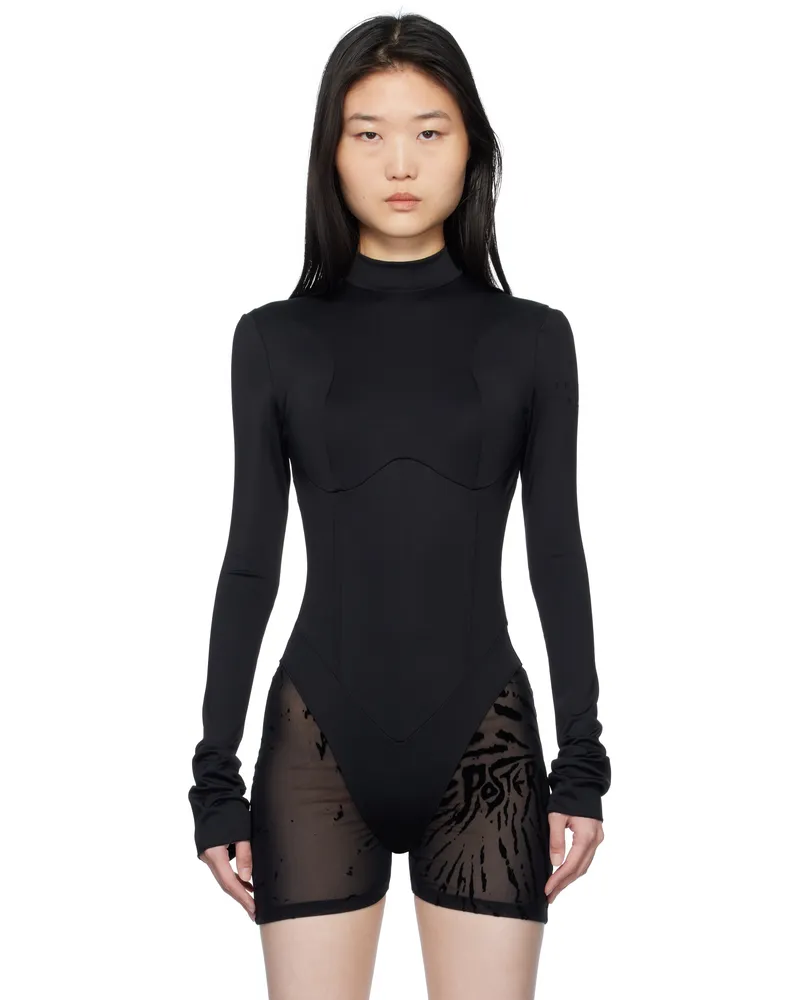 Poster Girl Black Cat Call Padded Bodysuit Black