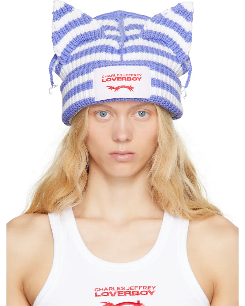 Charles Jeffrey Loverboy SSENSE Exclusive Blue & White Chunky Ears Beanie Blue