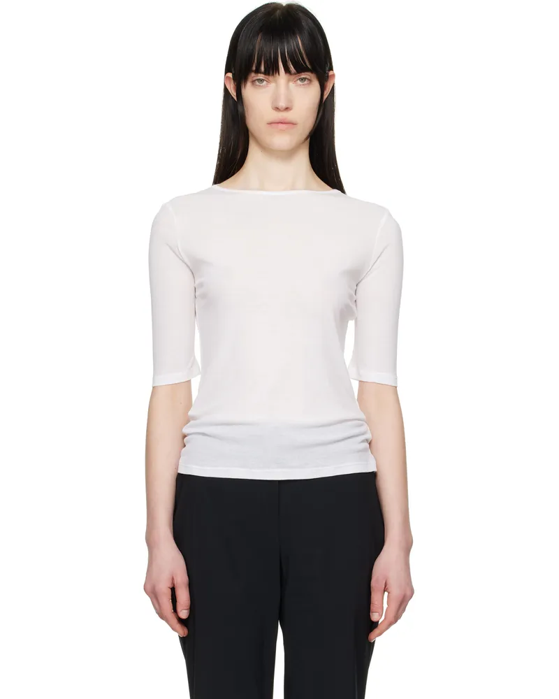 AMOMENTO White Round Short Sleeve T-shirt White