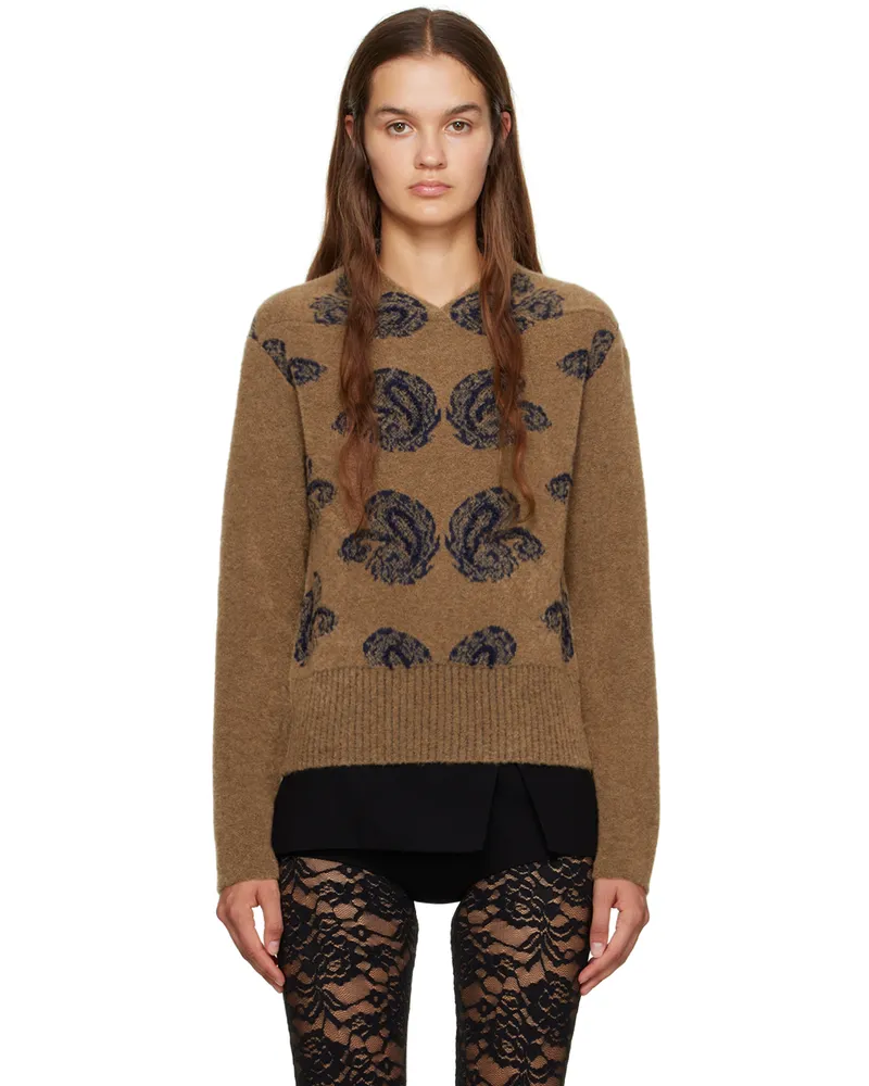 Puppets and Puppets Brown & Navy Jacquard Sweater Oatmeal