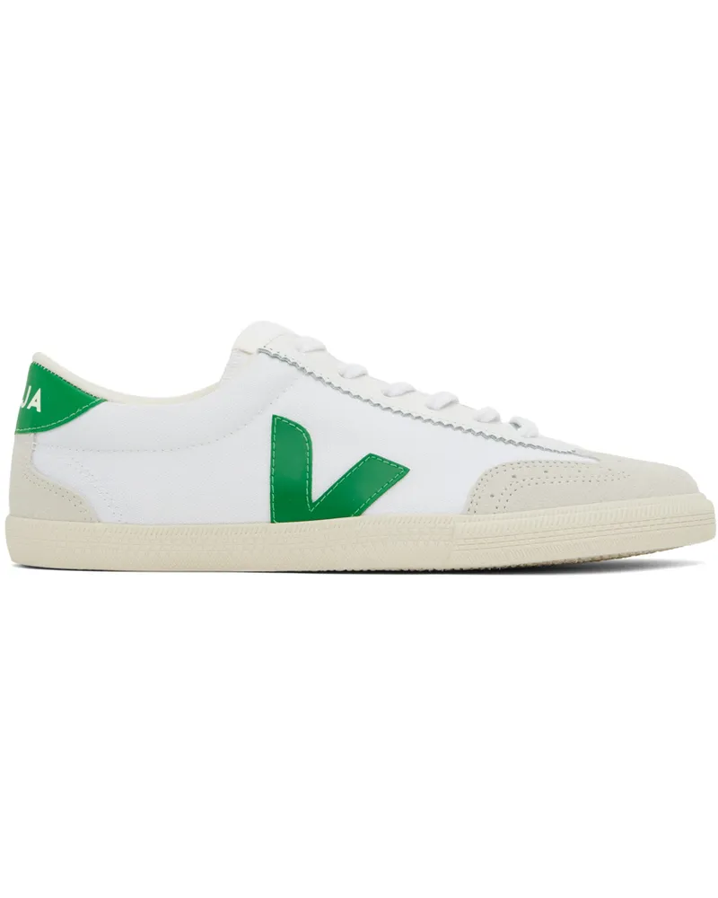 VEJA White & Green Volley Canvas Sneakers White_emeraude