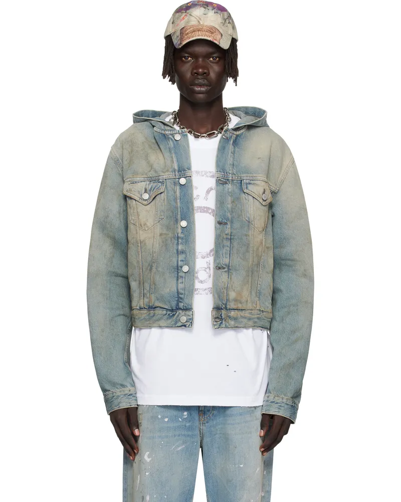 Acne Studios Blue Hooded Denim Jacket 863