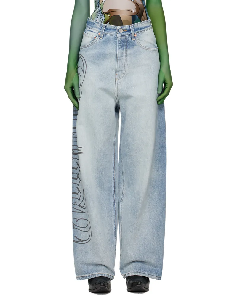 VETEMENTS Blue Metal Logo Baggy Jeans Light