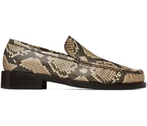 Beige Snake Print Leather Loafers